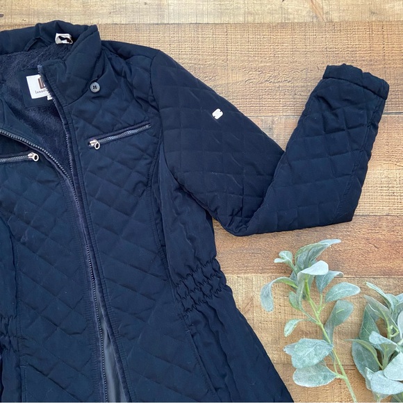 Long NAVY BLUE Zip Up Soft Quilted Coat by Laundry by Design - Picture 4 of 12